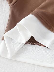 Genkimix Kids 2件套 女童韩版宽松碎花灰色卫衣，带蝴蝶结装饰 - 咖啡棕 - 查看 5