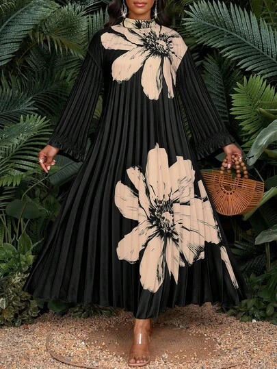 SHEIN Lady Plus Size Women Casual Loose Long Sleeve Dress Flower Dress Woman Hibiscus Dress Women Church Dress Abaya Pleated Dress Spring Dress Women Summer Dress Butterfly Abaya Abayas Dubai Luxury Abaya Flower Print Beach Dress Floral Dress Vacation Dress Black Dress Casual Dresses For Women Beach Dress Floral Dress Vacation Outfits Women Casual Dresses For Women