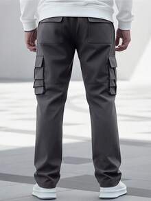 Manfinity CasualCool 男士纯色抽绳腰带工装口袋休闲宽松裤 - 深灰色 - 查看 2