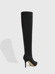 CUCCOO SZL 女士黑色弹力过膝靴 - 黑色 - 查看 10