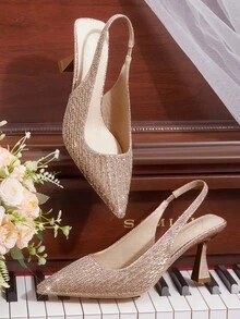 CUCCOO HITCHD Women's Pointed Toe Rhinestone Decor Glamorous Fashion High Heels - Champagne - View 1