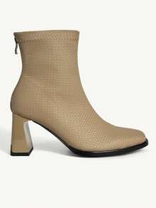 CUCCOO CHICEST Women's Square Toe Zipper Design Casual High Heel Mid-Calf Boots For Christmas - Khaki - View 8