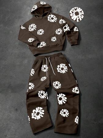 Manfinity Roghcode Men's Casual Hooded Sweatshirt & Drawstring Pants Set