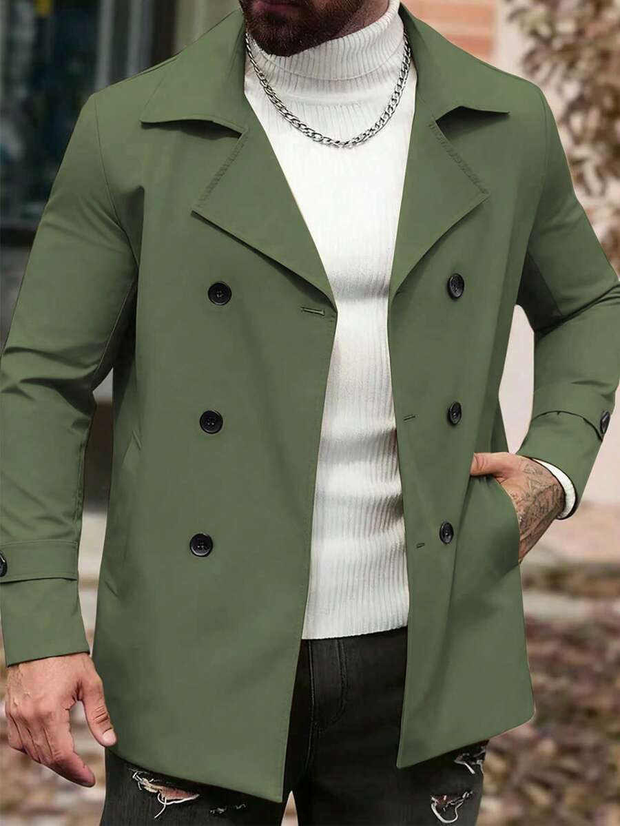 Manfinity Homme Men's Solid Color Minimalist Casual Long Sleeve Windbreaker Mens Coats Men Outerwear Green Outfits For Men Green Trench Coat Men Green Blazer Men Old Money,Daily Leisure, Weekend Trips, Outdoor Activities, Travel Expeditions, Relaxed Work Environments Or Semi-Formal Occasions, Boyfriend/Husband Gift, Anniversary /Birthday Gift Party Christmas New Years Wedding - Army Green - View 1