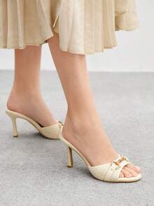 CUCCOO BIZCHIC Women's Metal Decor Fashion Daily Wear High Heel Slide Sandals For Christmas - Beige - View 8