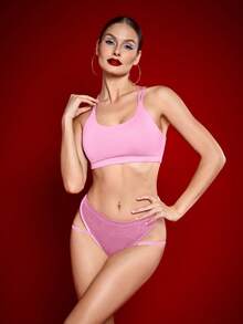 Menodora SHEIN Sport 极简主义运动胸罩吊带背心，适合夏季 - 粉色 - 查看 7