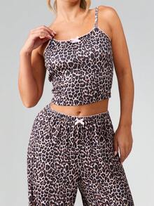 MISSGUIDED 豹纹吊带背心和阔腿裤家居服套装睡衣休闲舒适家居服宽松舒适 - 彩色 - 查看 4