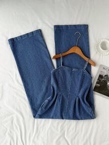 Comfortcana Combinaison salopette en jean rayé pour femmes