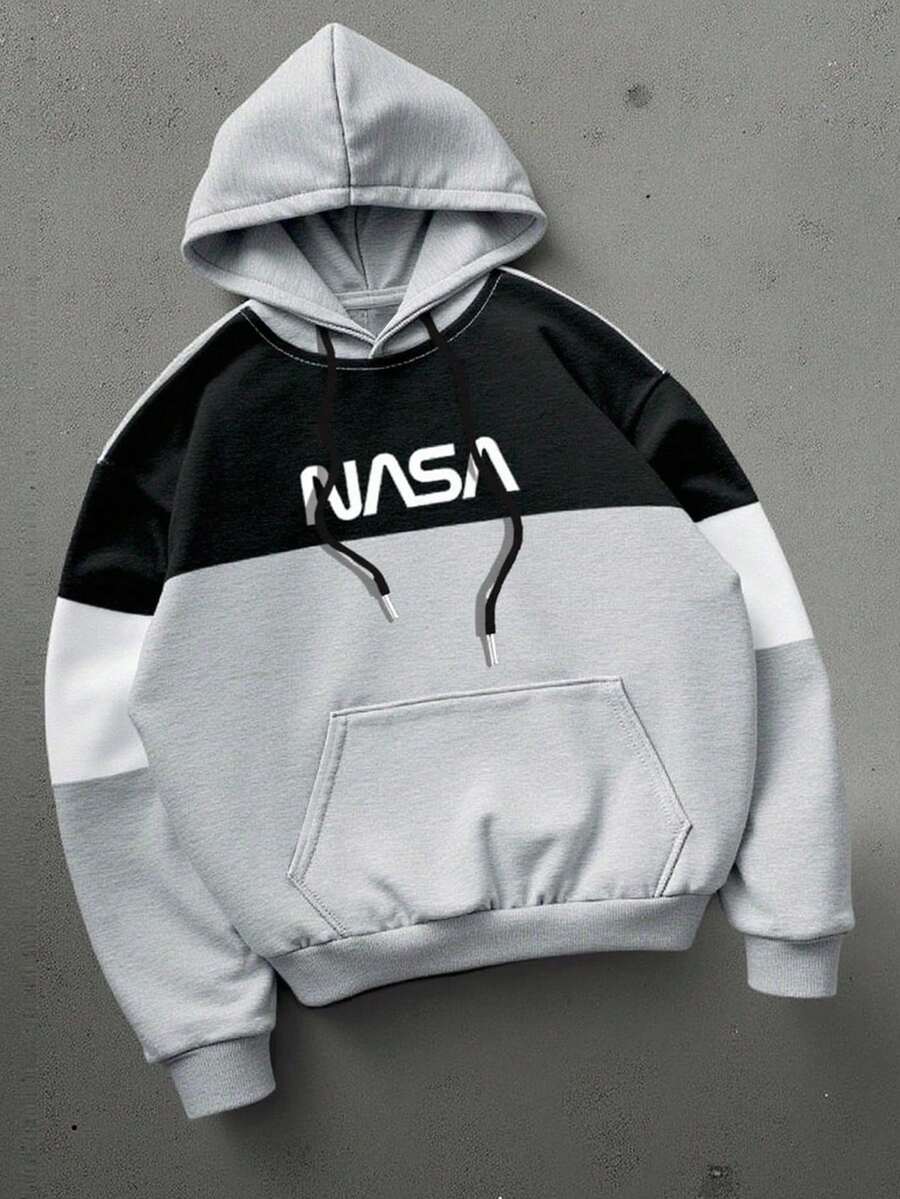 Manfinity Homme Men's Letter Print Contrast Color Long Sleeve Pocket Drawstring Hoodie Sweatshirt Men Hoodies Pullovers Mens Hoodies Casual Old Money,Daily Leisure, Weekend Trips, Outdoor Activities, Travel Expeditions, Relaxed Work Environments Or Semi-Formal Occasions, Boyfriend/Husband Gift, Anniversary Gift Party Christmas New Years - Multicolor - View 1