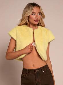 Glamine Women's Fashionable Yellow Faux Fur Jacket - Yellow - View 5