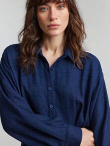 Ontre 2026春夏新款女士纯色翻领褶裥单排扣优雅简约通勤连衣裙，女士办公室套装，音乐节、情人节、夏季等场合的优雅连衣裙 - 藏蓝色 - 查看 6