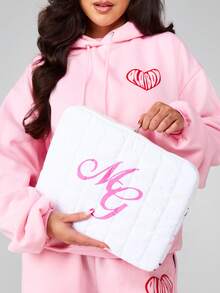 Missguided x Playboy Fashion Laptop Bag With Heart Print Pattern Padded Computer Carrier Case Kawaii Style Business Travel Organizer - White - View 2