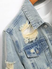 Chillumni Men's Casual Distressed Blue Denim Jacket, Street Style - Light Wash - View 3