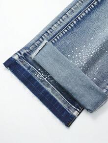ROMWE MEN Quần Jeans Denim Nam Đa Năng Có Túi Đính Đá Rhinestone Trang Trí Thường Ngày - Màu xanh lam - Xem 3