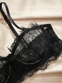 Charlaine Women Elegant Sexy Solid Color Lace Bra Lingerie - Black - View 7