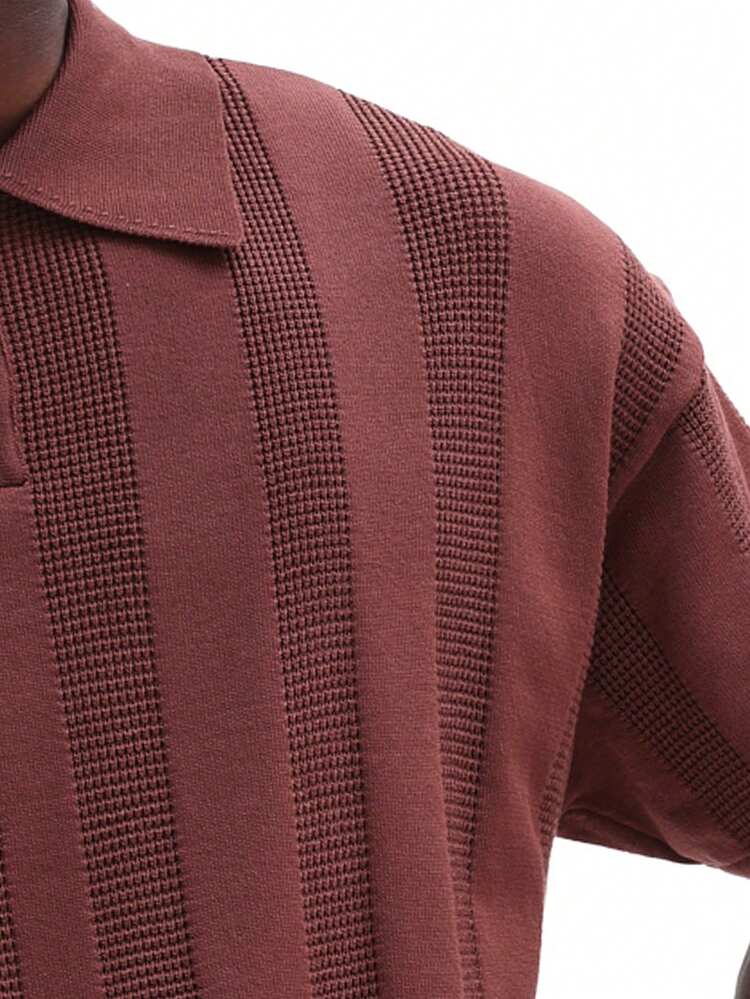 Knit Polo With Textured Vertical Stripes
