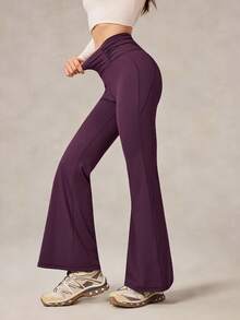 OutZeal 女士运动紧身裤 健身运动服 速干吸湿收腹 高腰喇叭裤脚带口袋 - 紫色 - 查看 8