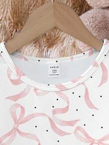 2pcs/Set Girls Butterfly Print Knitted Elastic Fleece Fabric Thick Winter Round Neck Long Sleeve Top And Leggings Homewear Set Snug Fit - Multicolor - View 3