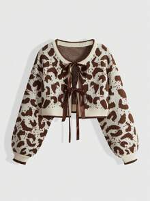 ROMWE Kawaii Set de 2 suéteres de mujer con estampado de leopardo y decoración de moño - Multicolor - Ver 8