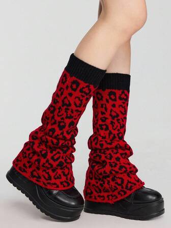 Grunge Punk 1 Paar süße Kawaii Herz- und Leoparden-Muster Weiß Hintergrund Beinwärmer
