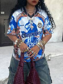 Rovax 女士字母印花条纹 Polo 领短袖休闲 T 恤 - 彩色 - 查看 4