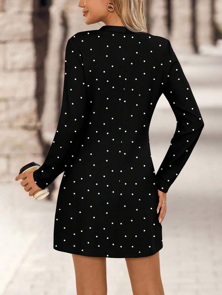 Women's Short Dress, Autumn Fashion, Party Dress, Casual Dress, Black Dress, Elegant Dress, Long Sleeve Dress, Short Party Dress, Outfit, Graduation Dress, Fashionable Dress Women Long Sleeve Dress Black Dresses For Women Women Mini Dresses Black Polka Dot Dress Polkadot Dress Spring,Casual