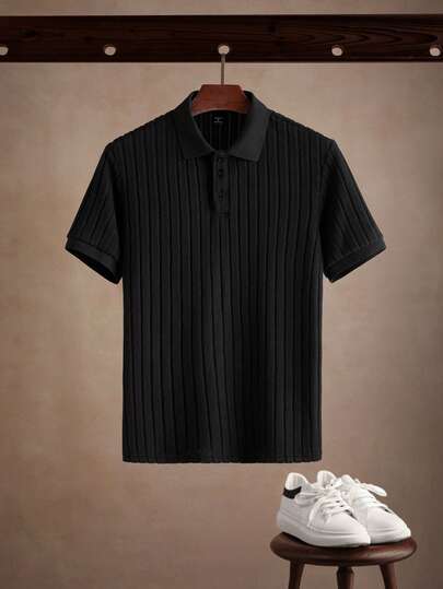 Core Aspect 男士纯色短袖休闲罗纹针织 Polo 衫