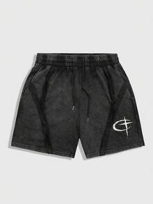 ROMWE MEN Men's Moon Print Drawstring Waist Pocket Loose Casual Shorts - Black - View 1