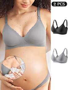 Moonlight&Mama 2pcs Maternity Solid Color Arched Nursing Comfortable Bras - Multicolor - View 4