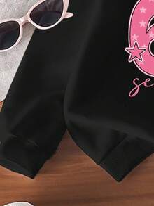 2pcs/Set Baby Girl Casual Fashion Sweatshirt Set, Funny Number 67 Design, Long Sleeve Hoodie And Loose Sweatpants, Comfortable Athleisure Outfit, Suitable For Autumn/Winter/Spring