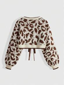 ROMWE Kawaii Set de 2 suéteres de mujer con estampado de leopardo y decoración de moño - Multicolor - Ver 7