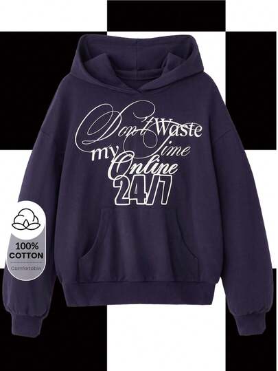 Y2Kool Pretty Bratty Navy Blue Loose Casual Slogan Letter Y2K Street Loose Fit Women Oversized Hoodie Sweatshirt Graphic Hoodies Women Women Hoodies Women Graphic Hoodie Hoodie For Women Cotton Hoodie Printed Hoodie Cute Hoodies Gyaru