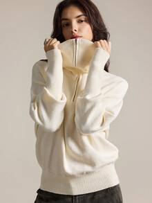 Easelle Vintage Casual Women's Solid Color Minimalist Long Sleeve Knit Top, Everyday Wear New Year Winter Clothes For Women Christmas - White - View 9