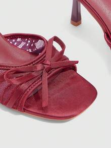 CUCCOO SZL 女士时尚蝴蝶结装饰高跟凉拖鞋，适合日常穿着 - 酒紅色 - 查看 6