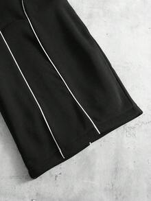 PAVTROS 男士撞色绑带抽绳口袋宽松休闲运动裤，外出长街穿着超大号拼色运动裤，适合丈夫、男朋友的礼物 - 黑色 - 查看 6