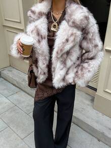 SHEIN Frenchy 女士休闲保暖人造毛皮长袖外套，秋冬季，女士冬季人造毛皮外套，新年，女士休闲，毛皮外套，复古，西部风，Jaripeo - 彩色 - 查看 3