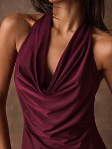 SHEIN BAE Modna, seksowna koszulka damska w jednolitym kolorze z odkrytymi plecami i drapowanym dekoltem