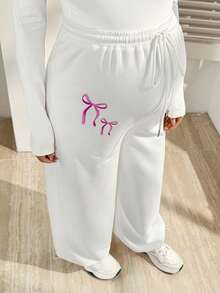 SHEIN Maternity Clothes Maternity Pants Summer Pregnant Clothes Gray Maternity Sweatpants With Bow Drawstring, High Waist, Comfortable And Casual. - White - View 6