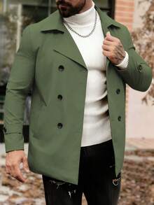 Manfinity Homme Men's Solid Color Minimalist Casual Long Sleeve Windbreaker Mens Coats Men Outerwear Green Outfits For Men Green Trench Coat Men Green Blazer Men Old Money,Daily Leisure, Weekend Trips, Outdoor Activities, Travel Expeditions, Relaxed Work Environments Or Semi-Formal Occasions, Boyfriend/Husband Gift, Anniversary /Birthday Gift Party Christmas New Years Wedding - Army Green - View 5