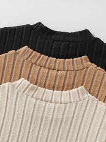 SHEIN 3pcs/Set Teen GirlBrushed Ribbed T-Shirts - Coffee Brown - View 8