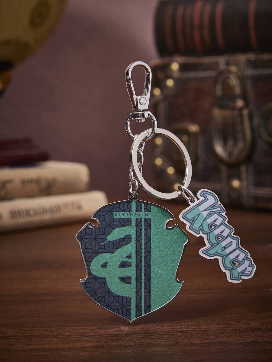 HARRY POTTER X SHEIN 1pc 20mm Cartoon & Letter Pattern Fashion Metal Keychain - Green - View 1