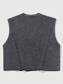 ROMWE MEN Goth 时尚印花复古夏季短款圆领背心 - 灰色 - 查看 2