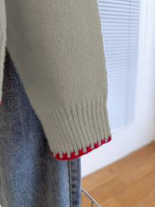 Franclia Cozy Camel Knit Pullover For Women Casual Long Raglan Sleeve Round Neck Regular Length Sweater With Rib-Knit Accents - Camel - View 4