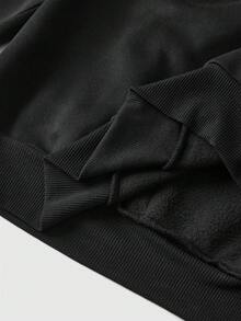 ROMWE Gothic Mysterious Cat Print Zip-Up Sweatshirt - Black - View 5