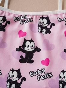 Felix The Cat X SHEIN Young Girl Cute & Comfortable Heart And Cat Print Base Layer Underwear - Pink - View 3