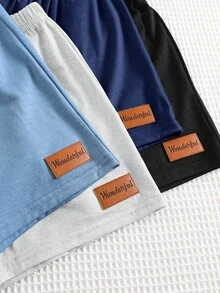 SHEIN 8件套男童舒适休闲日常百搭压纹字母短袖T恤短裤套装，适合春夏季节日常穿着、运动、郊游、上学、聚会、度假、拍照、返校季等场合。 - 藏蓝色 - 查看 5