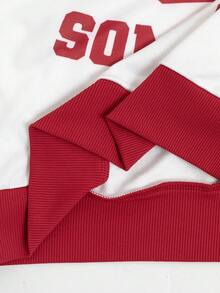 SHEIN ChillGRL 2件套女童休闲时尚街头风数字和英文字母星形图案V领长袖宽松上衣和阔腿裤运动套装，日常穿着 - 彩色 - 查看 6