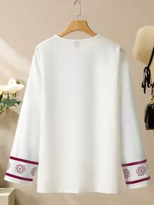 Lacomfia Fashionable Modest Floral Twist Casual Long Sleeve Shirt