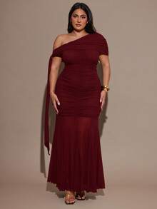 SHEIN BAE Vestido negro elegante con abertura lateral para mujer de talla grande - Burdeos - Ver 1