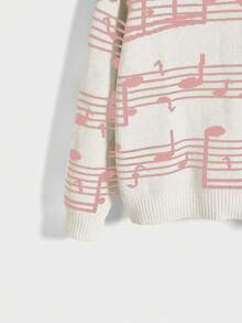 ROMWE Women's Retro Musical Note & Treble Clef Jacquard Knit Sweater - White - View 4